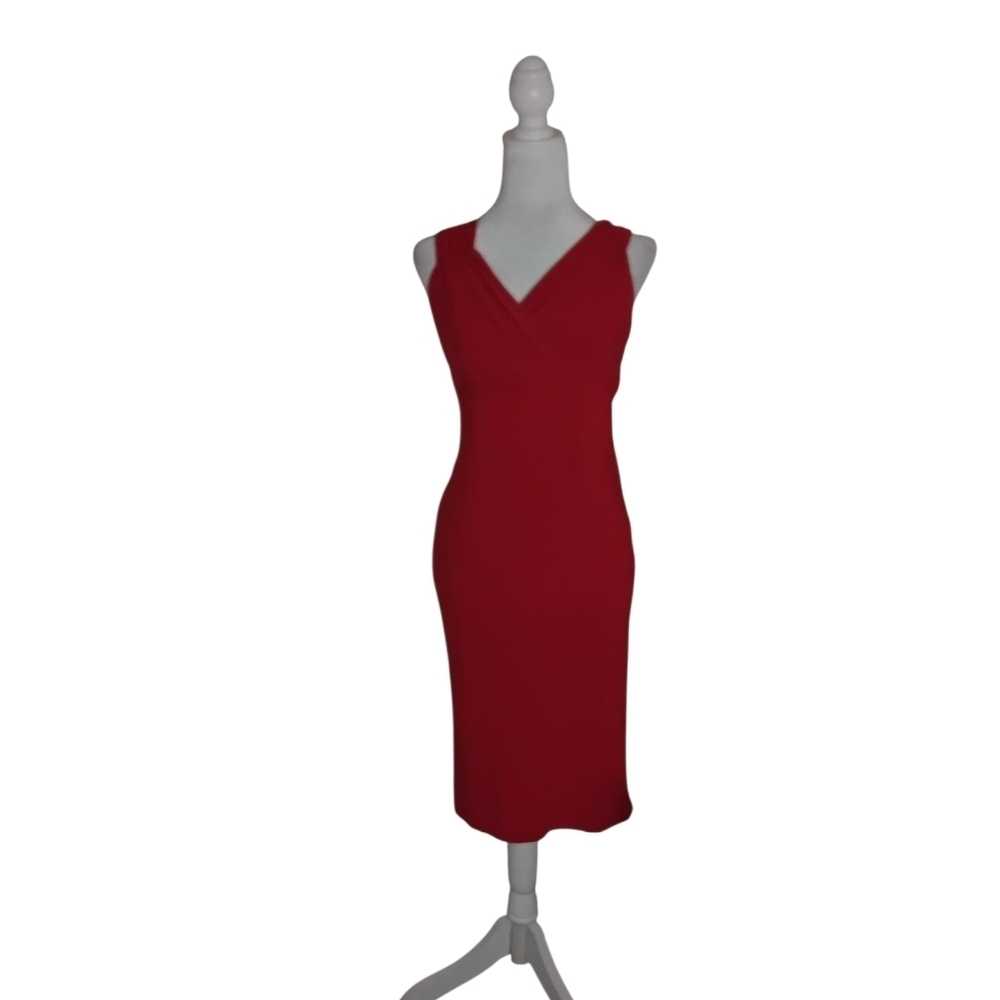 Miusol Women's S Red Sleeveless Stretchy Pullover Criss-over V-Neck Midi Dress